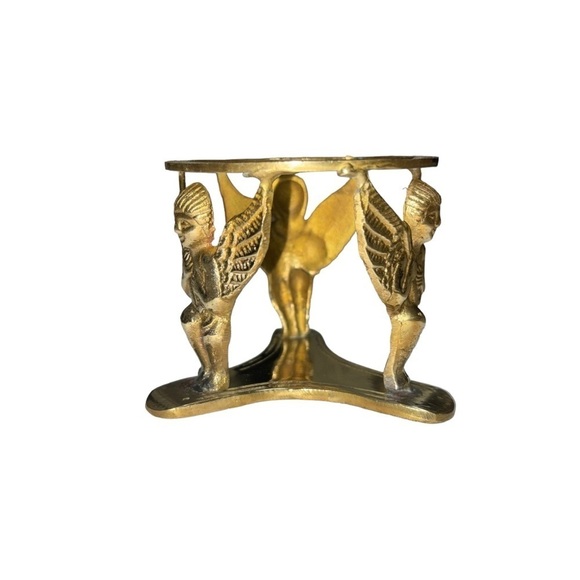 Vintage 1950s Brass Candle Holder Candle Stand Cherubs Angels Vase Holder - Picture 1 of 9